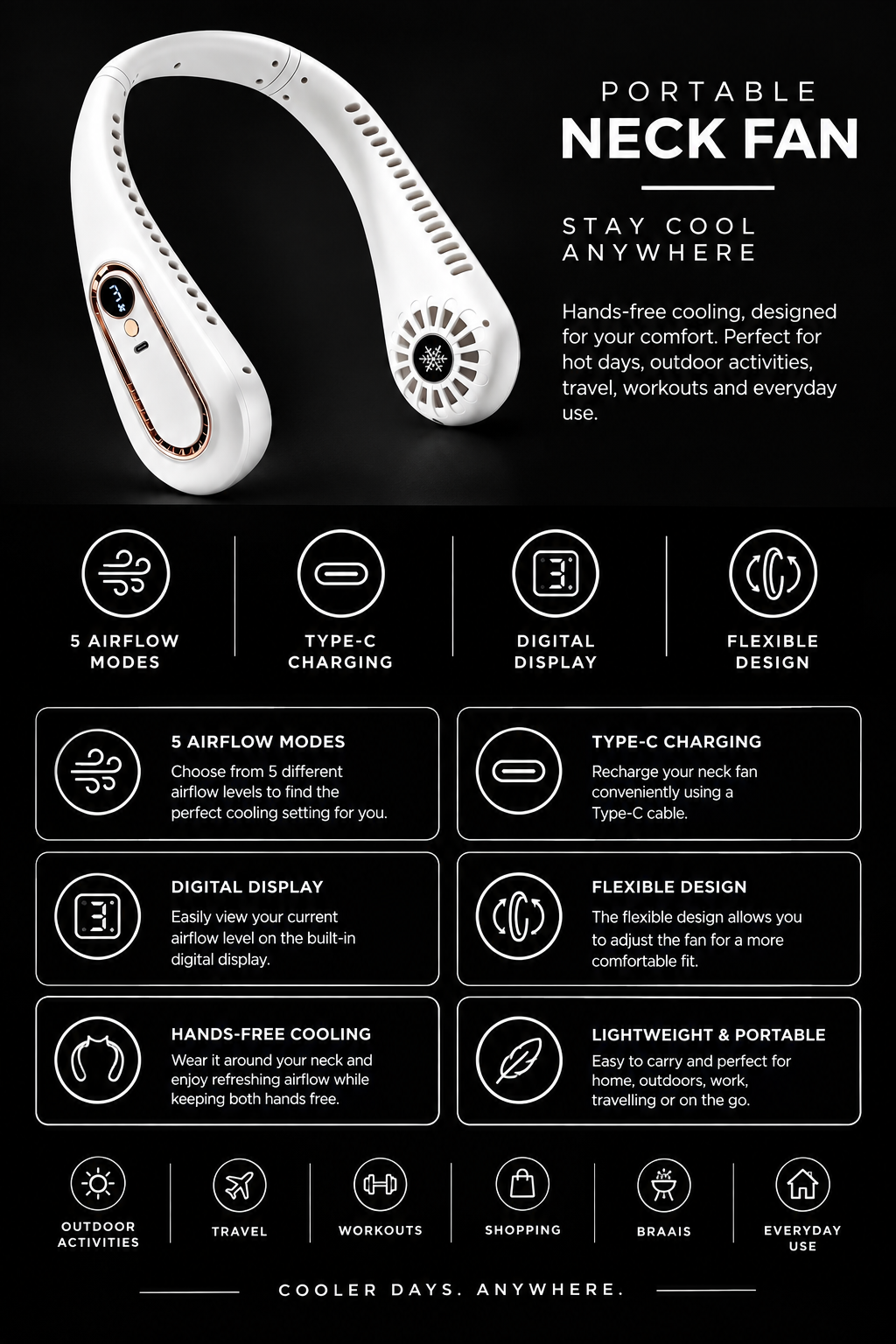 Maldas. Hands - Free Portable Neck Fan
